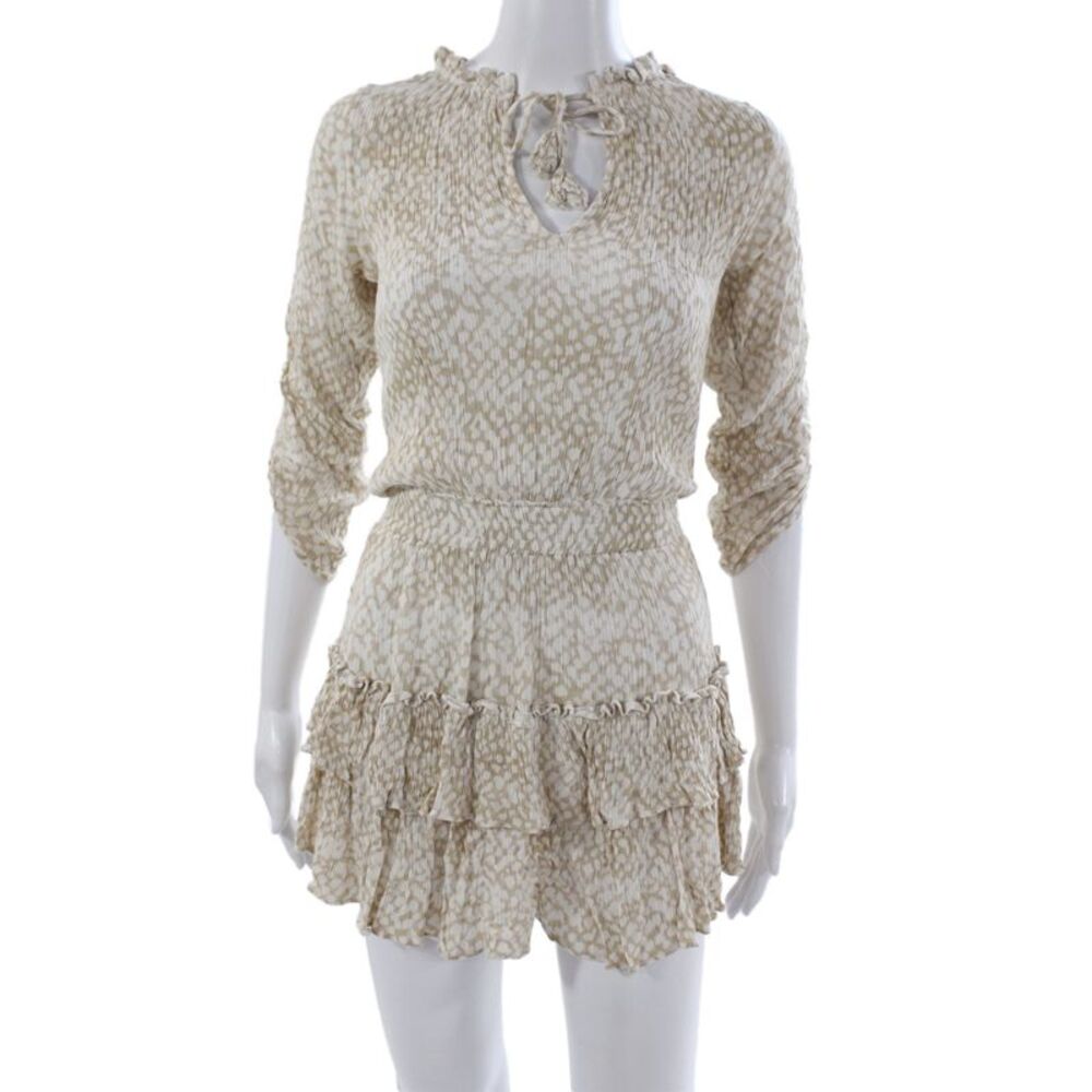 Skylar + Madison Women Romper Beige Animal Print V-Neck 3/4 Sleeve Size S